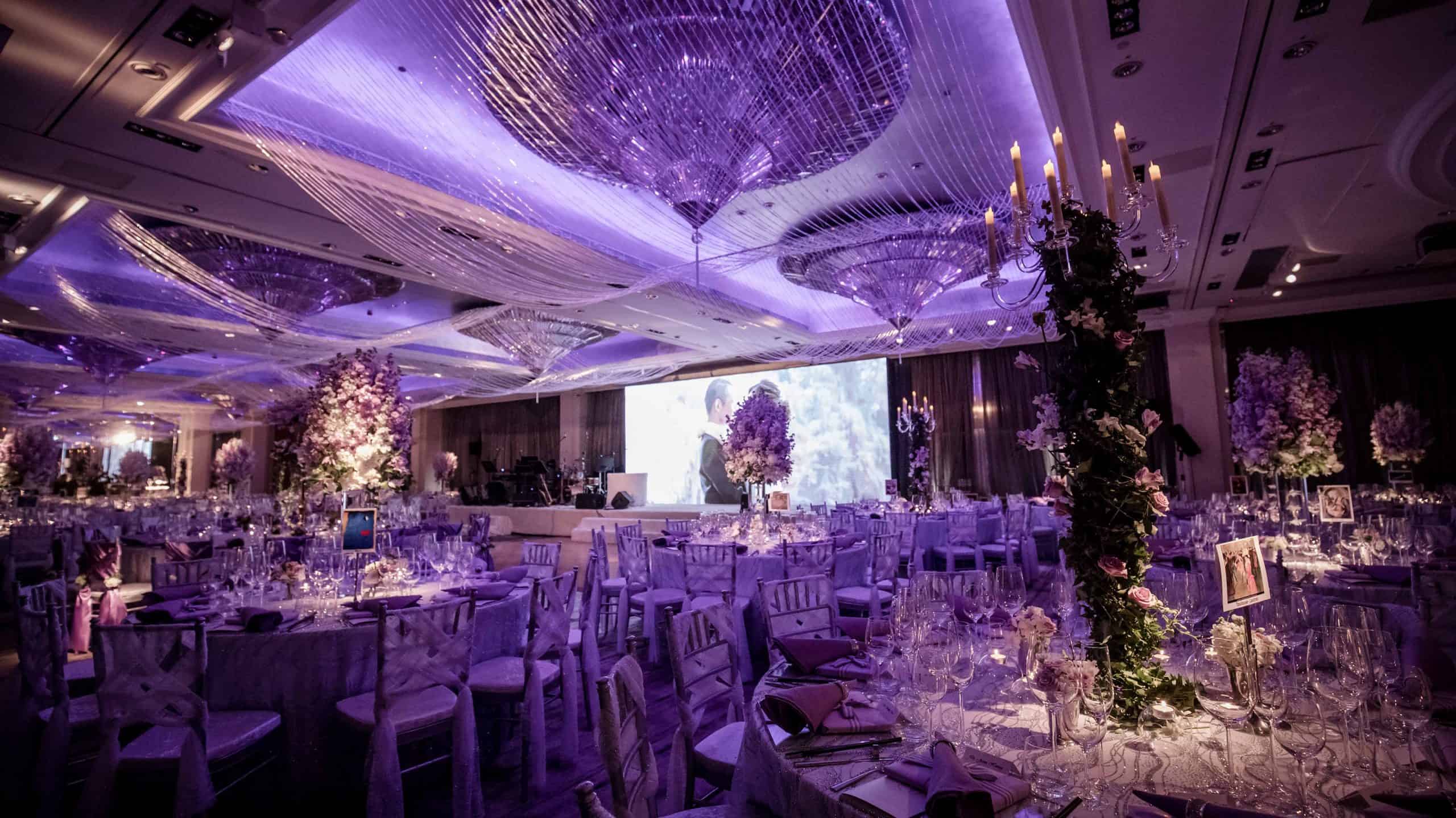 The Mira Ballroom Weddings Shimmering Silver & Purple