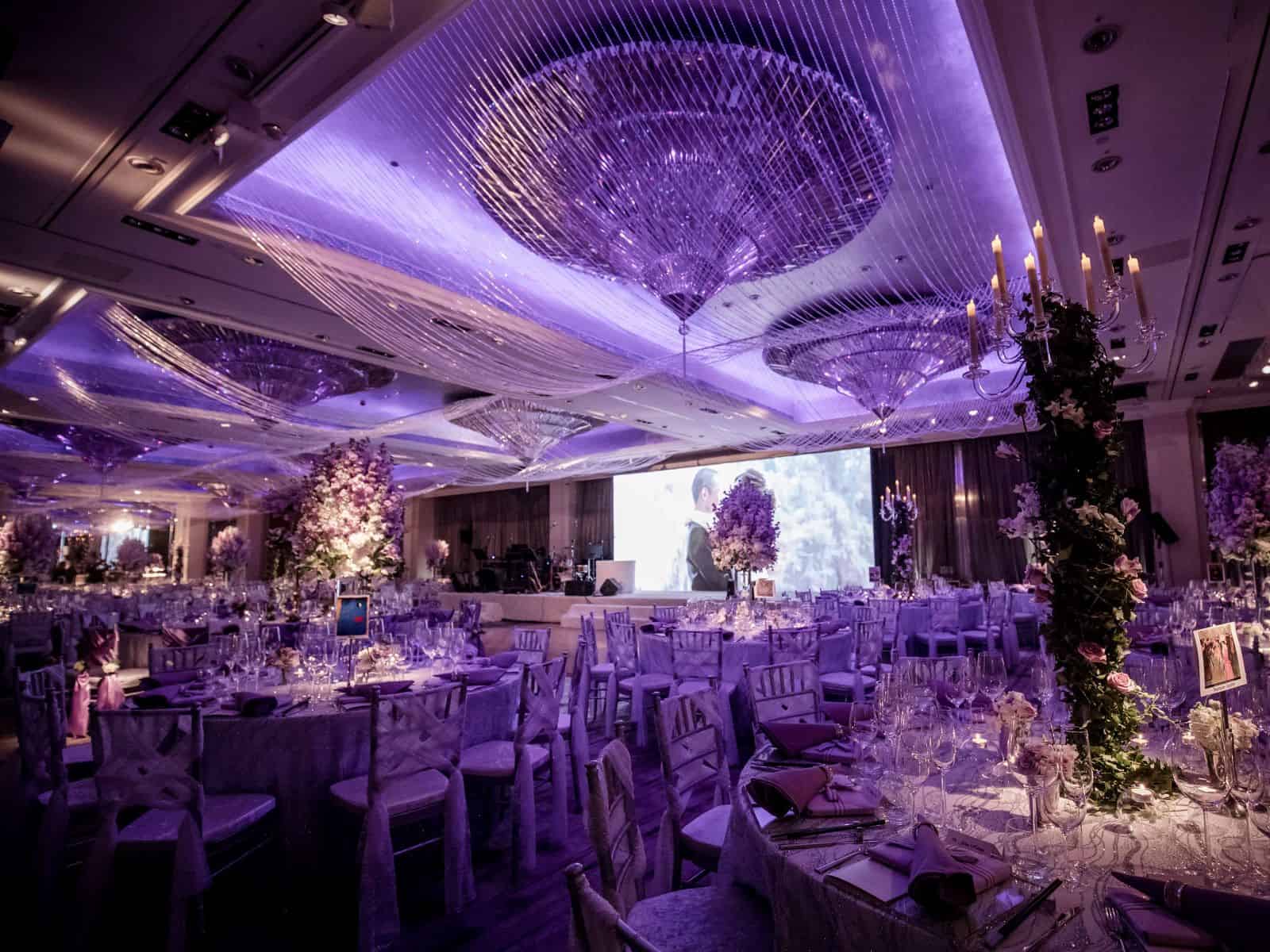 The Mira Ballroom Weddings Shimmering Silver & Purple