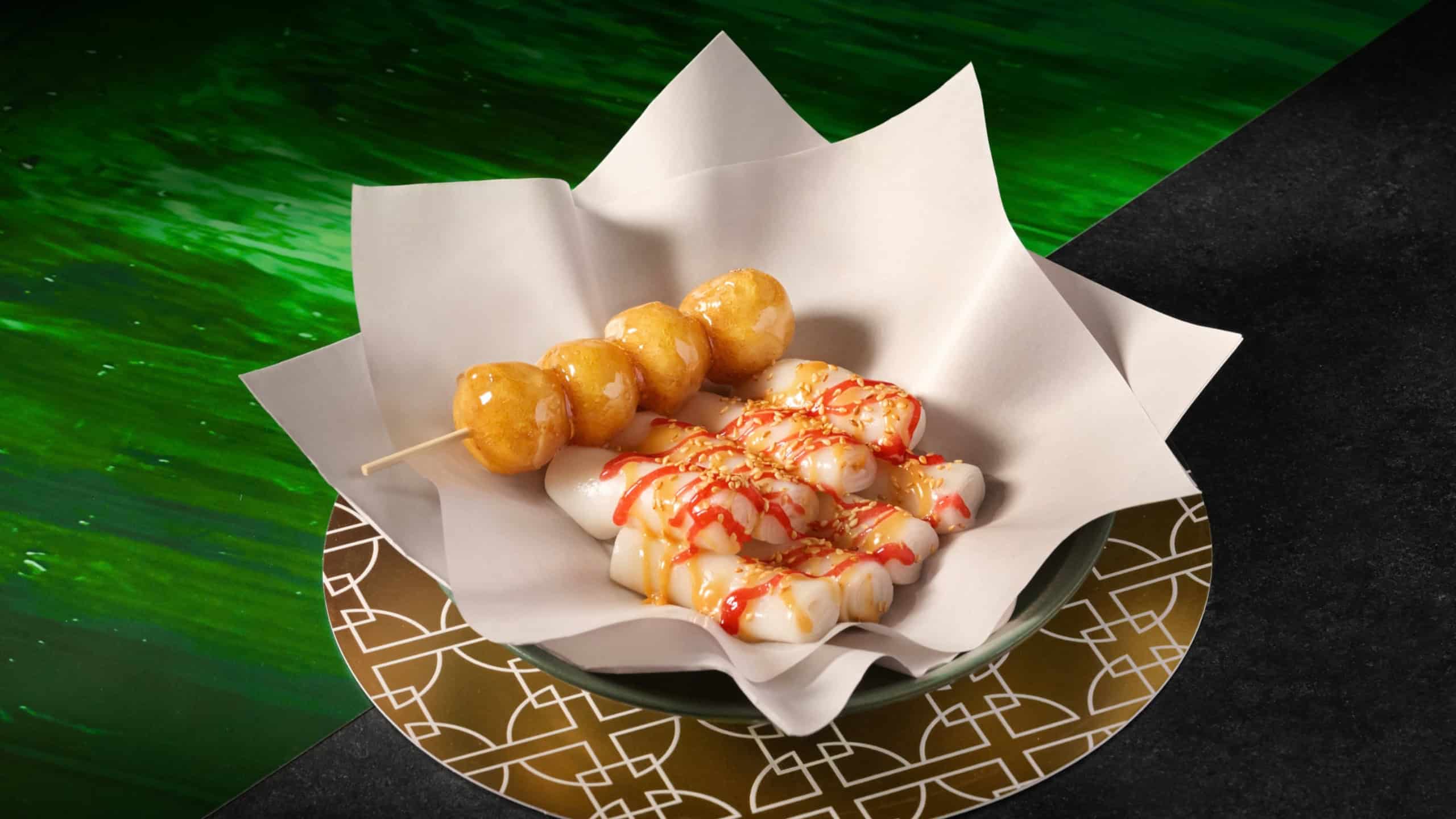 Cuisine Cuisine Chef Lau Signature Dishes Sweetened Coconut Rolls accompanied with Sugared Apple Fritters (Dessert)